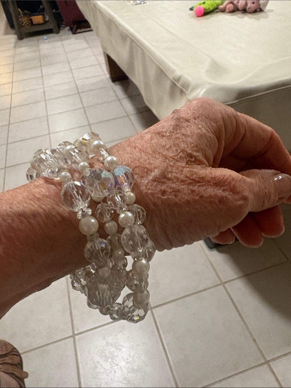 White Pearl and Crystal Wrap Bracelet, Handmade, Artisan